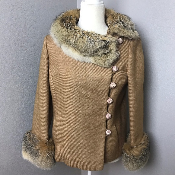 Vintage Jackets & Blazers - Vintage 1960s Fur Trimmed Wool Coat